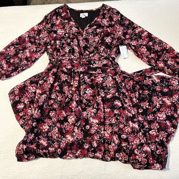 Isabel Maternity by Ingrid & Isabel Belted Floral Print Chiffon Maxi Dress S - Picture 9 of 15